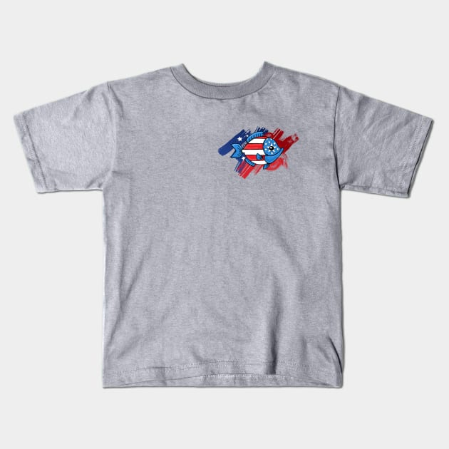 Fourth of July Holiday freedom American flag fish on pocket and back Frit-Tees Kids T-Shirt by Shean Fritts 